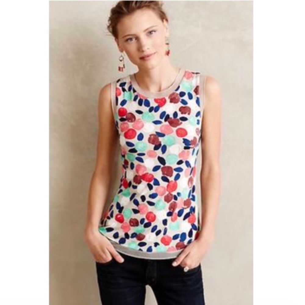 Weston Sleeveless Shell Blouse Abstract Rose